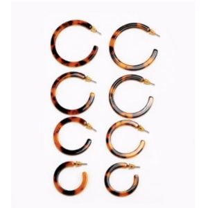 Set of 4 Brown Tortoise Acrylic Hoop Earrings